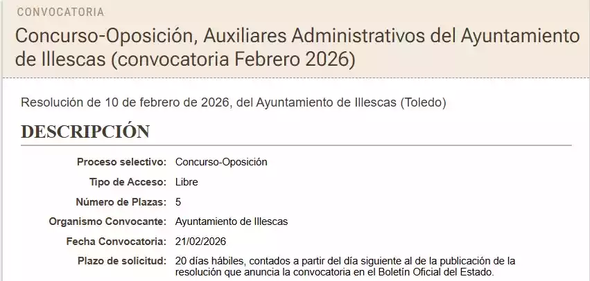 aux-admin-ayto-illescas-2026 Convocatoria 5 plazas Ayto. Illescas