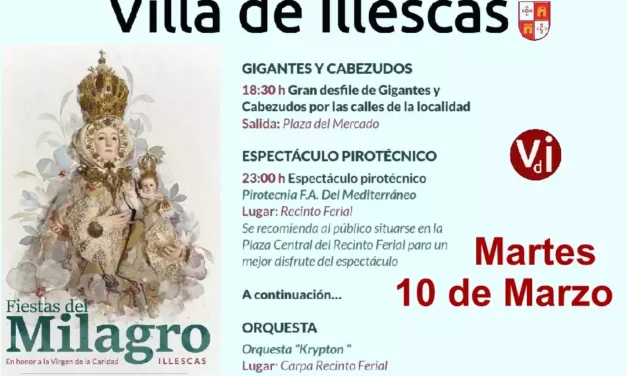 El programa para el martes 10 en las Fiestas del milagro Illescas 2.026