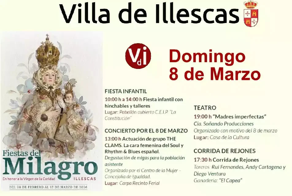 Programación del domingo 8 de Marzo en las Fiestas del Milagro Illescas 2.026