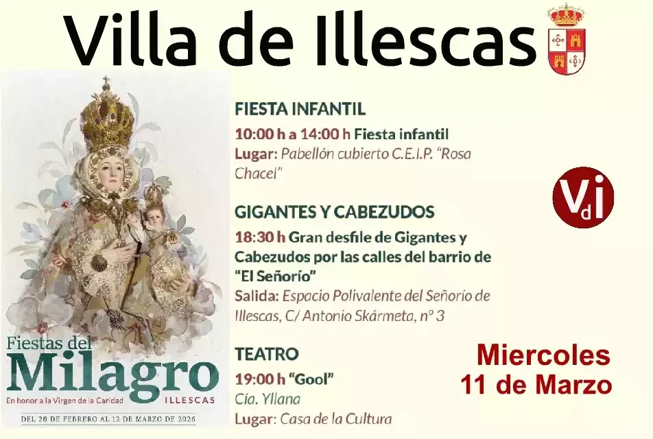Fiestas del Milagro Illescas 2.026. Actos del miércoles día 11 de Marzo