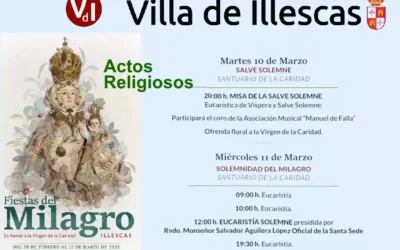 Programa de actos religiosos en fiestas del Milagro 2026 para los días 10 y 11 de Marzo